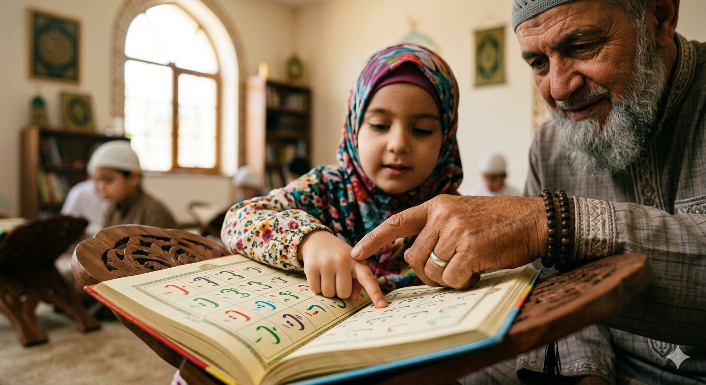 Open Quran with elegant Arabic calligraphy